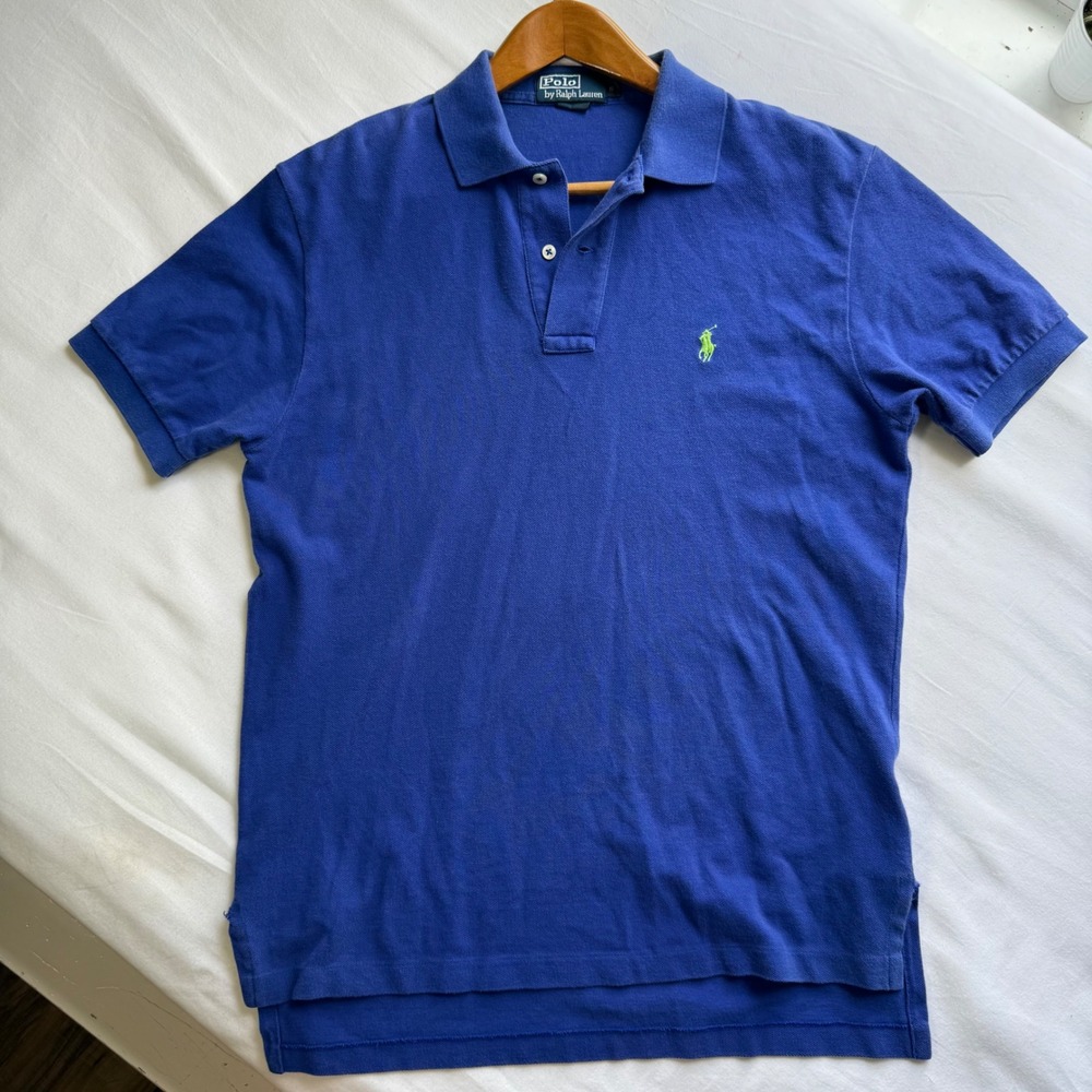 Polo Ralph Lauren Mens Small Blue Short Sleeve Pique Polo Lime Green Pony Logo